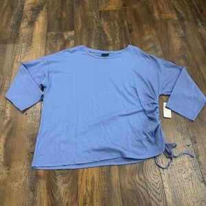Mod Lusive Blue Textured Ruched Side 3/4 Sleeve Top XL Coastal Grandma NWT Beach